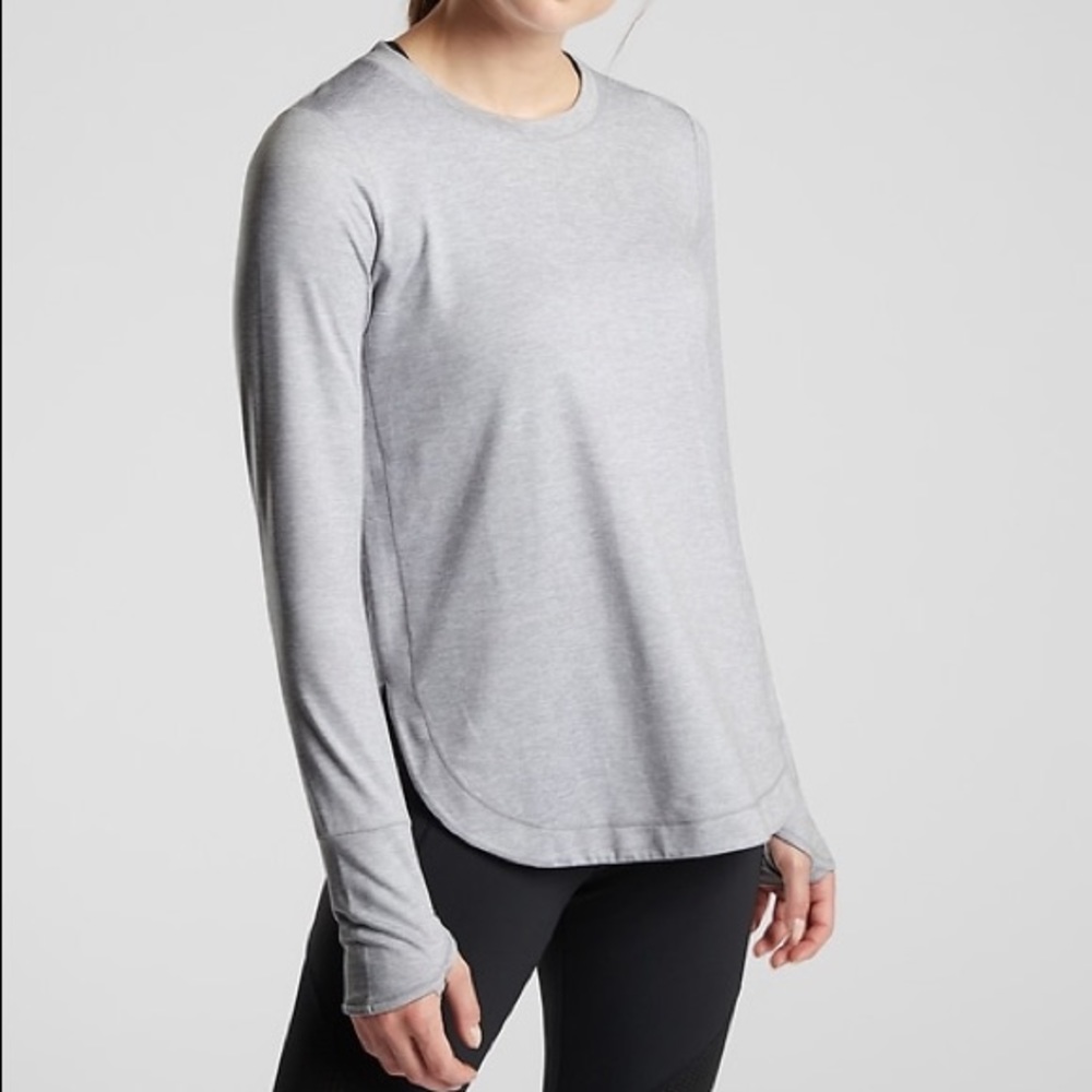 Athleta Uptempo Gray Heather Crew Long Sleeve Top